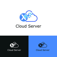 X Letter and cloud icon for data transfer, storage, big data, and technology logo concept