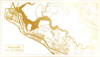 Monrovia Liberia City Map in Retro Style in Golden Color. Outline Map.