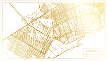 Mogadishu Somalia City Map in Retro Style in Golden Color. Outline Map.