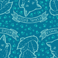 Fototapeta premium Cute Kitty Final Boss Seamless Surface Pattern Design with Quote