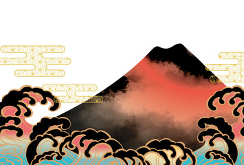 和風 桜と富士山と波の日本画風イラスト Wall Mural ヨーグル 和風 桜と富士山と波の日本画風イラスト Wall Mural ヨーグル