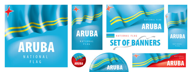 Vector set of banners with the national flag of the Aruba