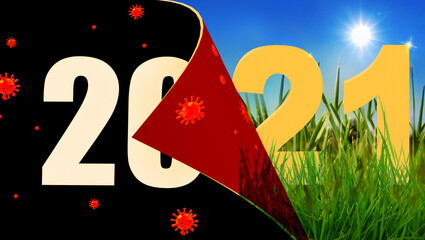 21 2021 golden change turning page new year covid-19 coronavirus - 3d rendering