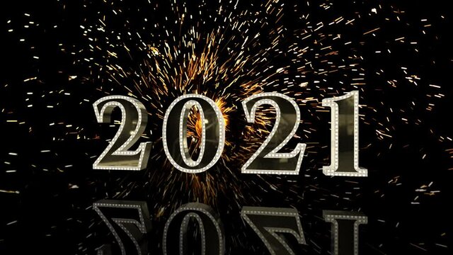 2021, exclusive lettering arrives in the background fireworks, mirror image, 4k