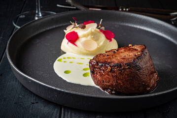 beef steak with mashed potato