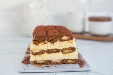 Tiramisu Semifreddo. Popular coffee-flavoured Italian dessert with ladyfingers and mascarpone cheese
