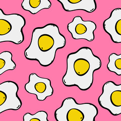 Scrambled eggs food seamless pattern background wallpaper cover Hand drawn Doodle cartoon abstract design children's style Fashion print clothes apparel greeting invitation card flyer poster banner