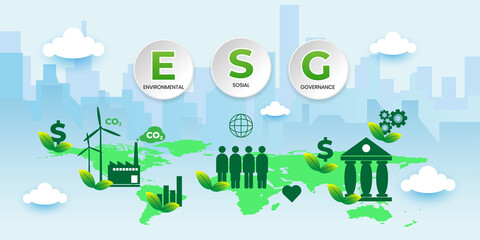 ESG concept of environmental, social and governance in sustainable and ethical business, vector illustration