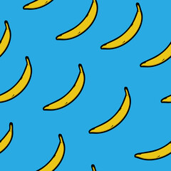 Fototapeta na wymiar Seamless pattern with bananas fruit logo icon sign background Doodle cartoon abstract design children's style Fashion print clothes apparel greeting invitation card cover flyer poster banner wallpaper