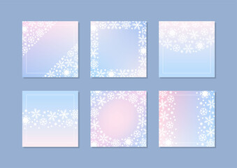 Winter holiday templates. Christmas backdrops and frames decorated with snowflakes. Vector 10 EPS.
