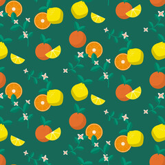 Abstract orange and lemon on green background