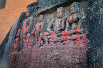 old indian sculpture on stone  