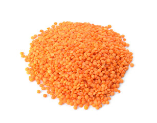 Red lentils on white background