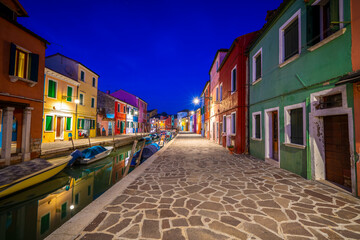 Colorful Burano island at dusk 