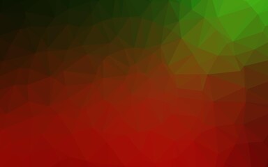 Dark Green, Red vector low poly cover. Triangular geometric sample with gradient.  New texture for your design.