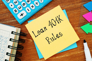 Business concept about Loan 401K Rules with inscription on the piece of paper.