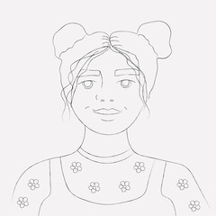 girl minimalist retro pencil drawing