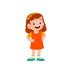 cute little kid girl stand smile with arm on hip pose expression