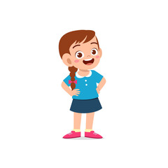 cute little kid girl stand smile with arm on hip pose expression