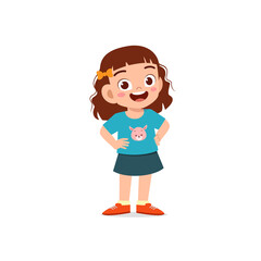 cute little kid girl stand smile with arm on hip pose expression