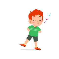 Fototapeta premium cute little kid boy stand and whistling with mouth