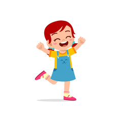 cute little kid girl stand happy celebrating pose expression