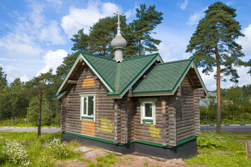 Chapel of Saints Zosima, Savvaty and Herman of Solovetsky in Haapalampi village on a sunny August day. Karelia