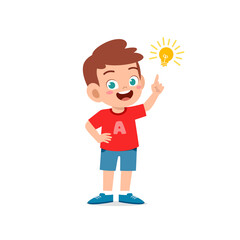 cute little kid boy show idea pose expression with light bulb sign