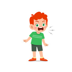 cute little kid boy stand and show angry pose expression