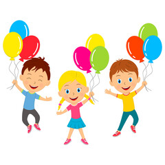 cute cartoon kids jump with balloons