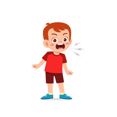 cute little kid boy stand and show angry pose expression