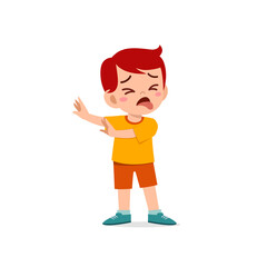cute little kid boy show refuse and disgust pose expression