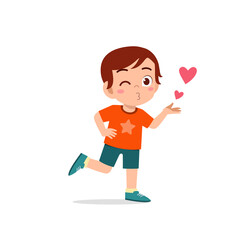 cute little kid boy show love and kiss pose expression