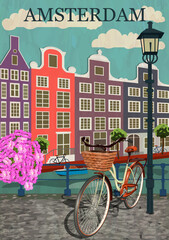 Amsterdam city background.Vector illustration. - obrazy, fototapety, plakaty