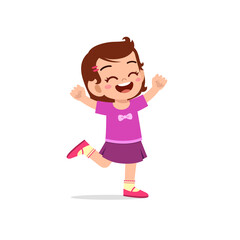 cute little kid girl stand happy celebrating pose expression