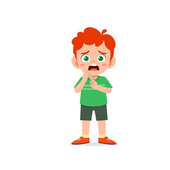cute little kid boy show worry and scared pose expression