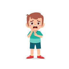 cute little kid boy show worry and scared pose expression