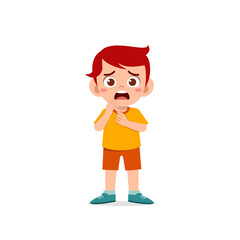 cute little kid boy show worry and scared pose expression