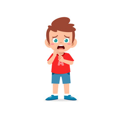 cute little kid boy show worry and scared pose expression