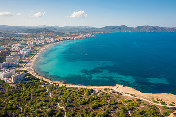 An aerial view on Cala Millor beach on Mallorca island in Spain
