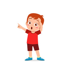cute little kid boy show shock and amazed pose expression