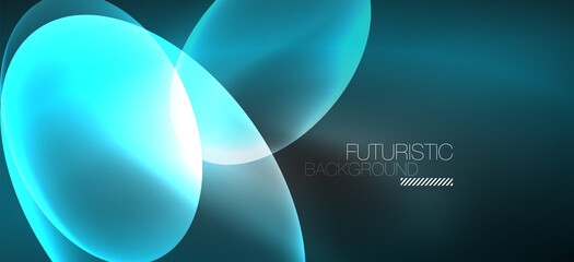 Neon ellipses abstract backgrounds. Shiny bright round shapes glowing in the dark. Vector futuristic illustrations for covers, banners, flyers and posters and other