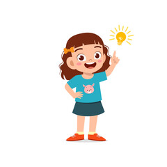 cute little kid girl show idea pose expression with light bulb sign