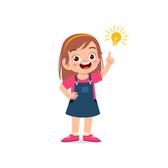 cute little kid girl show idea pose expression with light bulb sign