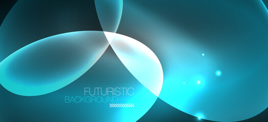 Neon ellipses abstract backgrounds. Shiny bright round shapes glowing in the dark. Vector futuristic illustrations for covers, banners, flyers and posters and other