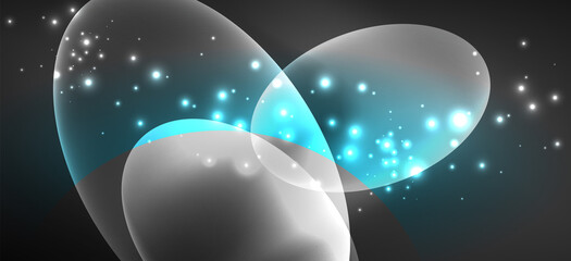 Neon ellipses abstract backgrounds. Shiny bright round shapes glowing in the dark. Vector futuristic illustrations for covers, banners, flyers and posters and other