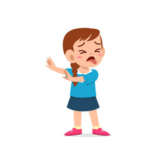 cute little kid girl show refuse and disgust pose expression