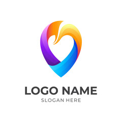 love point logo, love and pin, combination logo with 3d colorful style