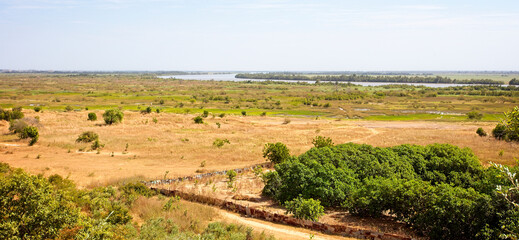 View across marshes close to the River Gambia, near Georgetown, Gambia.