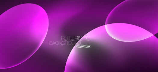 Neon ellipses abstract backgrounds. Shiny bright round shapes glowing in the dark. Vector futuristic illustrations for covers, banners, flyers and posters and other